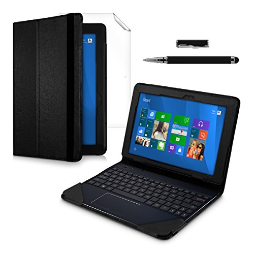 kwmobile 3in1 Set: Hülle inkl. Tastatur Cover für Asus Transformer Book T100 Chi mit Ständer - Kunstleder Tablet Case Schutzhülle in Schwarz + Folie, kristallklar + Stylus, Schwarz