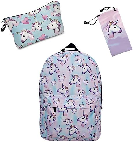 Smallbox 2017 Beautiful Fashion Unicorn Pattern Girls School Backpack Fully Printed Travel Bag (Pack of 3) (Blue)