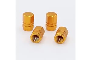 Skynotek – Pack 4 Tapas de válvula Schrader para automóvil, Moto, Bicicleta y Patinete eléctrico | Tapones Antipolvo de aleación de Aluminio para neúmaticos | Protección y Seguridad | Color Oro