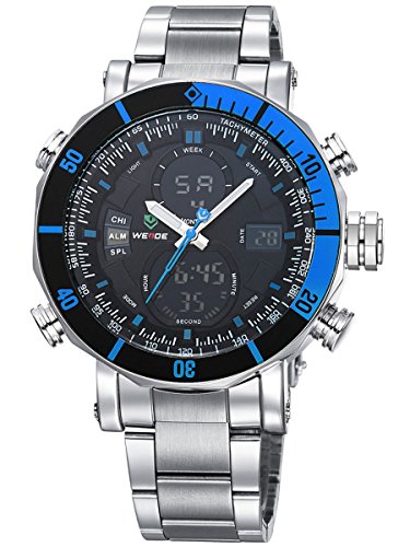 Alienwork DualTime Analog-Digital Armbanduhr Chronograph LCD Uhr Multi-funktion schwarz silber Metall OS.WH-5203G-03 Alienwork DualTime Analog-Digital Armbanduhr Chronograph LCD Uhr Multi-funktion schwarz silber Metall OS.WH-5203G-03
