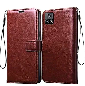Slugabed Vintage Leather Finish Flip Cover for Vivo Y72 5G | Inside Pockets & Inbuilt Stand | Wallet Style Back Case | Magnet Closure (Brown)