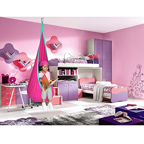 SAMAY Fauteuil suspendu pour enfant avec coussin - pour chambre de fille - rose vif et turquoise