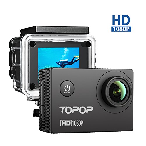 TOPOP Action Kamera 12MP Full HD 1080p Sports Kamera 2.0 Zoll LCD Display 170 Grad Weitwinkel Fisheye Linse 30m Tiefe wasserdicht Helmkamera mit Zubehör Kits