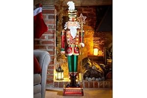 MARCO PAUL INTERIORS Marco Paul Traditionelle Metall-Weihnachts-Riesen-Nussknacker-Statue mit 23 warmweißen LEDs, Weihnachtsschmuck, batteriebetrieben, handbemalte Weihnachtsdekoration, Festliche