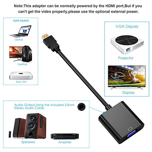 HDMI auf VGA, Splaks 1080P Vergoldete Aktiv HDMI zu VGA Adapter Konverter Kabel Stecker Cable mit Audio-Übertragung für PC Laptop , Chromebook, Raspberry Pi, Macbook, Apple TV – HDMI Male to VGA Female - 6