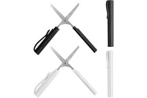 JOYRAY Portable Pen Shape Scissors 2PCS Mini Kid Blunt Tip Safety Creative Folding Pocket Scissor Multifunction DIY Handmade Shear Stationery for Office Home School Class Student Teaching Use White+Black