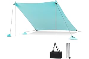 HOMASIS Tende da Spiaggia Parasole, Parasole Portatile con Ancoraggio per la Sabbia e 4 Sacche di Sabbia, Baldacchino da Spiaggia con Borsa per il Trasporto (Verde, 230 x 200 x 200 cm)