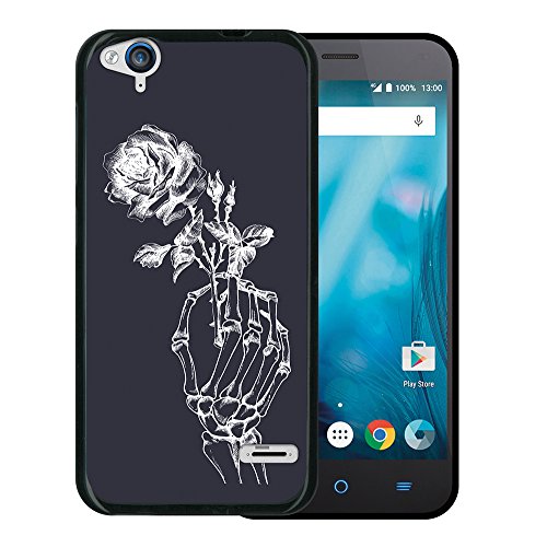 WoowCase Funda ZTE Blade S6 Flex   ZTE Blade S6 Flex   Funda Silicona Gel Flexible Mano de Esqueleto y Rosa  Carcasa Case TPU Silicona - Negro