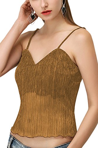 Le Donne Quinta Scivolare/Collo Top Scollato Solido Slim Bodycon Estate Cami Camicie Golden L