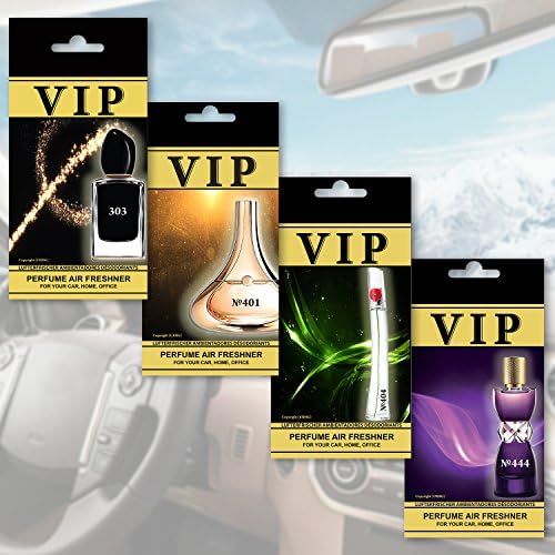 Caribi VIP Air Freshener, Luxury Perfume For Your Car! Pack of 4 Premium Designer Scents Inspired From Word’s Most Expensive Fragrances: Giorgio Armani - Si, Guerlain - Idylle, Kenzo by Kenzo And YSL - Manifesto