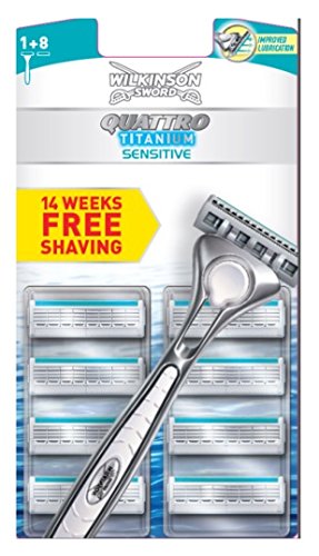 Wilkinson Sword Quattro Titanium Sensitive Blades and Razor - Pack of 9