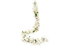JUSTOYOU 2pcs 5.7FT Artificial Sakura Flor de Cerezo Flores Colgantes Vid Falsa Corona Oriental decoración de Boda para Fiesta en casa (Flores de Cerezo Blanco -2)