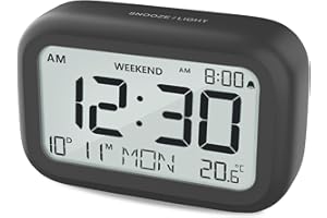 DOOMAY Sveglia digitale comodino – Orologio a batteria con display LCD volume regolabile Snooze e modalità weekend per camera da letto, scrivania, viaggi (T-Black)