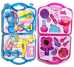BVM GROUP Combo of Pretend Plastic Beauty Makeup Kit Set for Girls and Doctor Toy Kit Set for Kids Play Toy Best Gift Toy for Kids Childrens Multi
