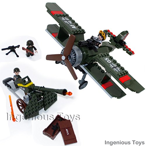 Ingenious Giocattoli Militare seconda Guerra Mondiale Biplano e Terra Attacco / 187 pz Elementi costitutivi Costruzione Set #1705