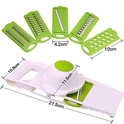 Mandoline Schneide, jtdeal 5 in 1 Multifunktional Gemüseschneider Zerkleinerer & gemüsehobel Kitchen Set für Gemüse und Obst aus Edelstahl und ABS Kunststoff - 6