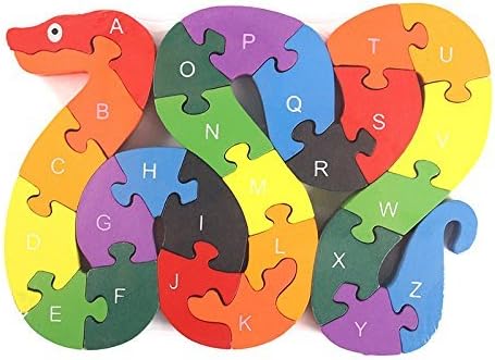 Alphabet Jigsaw Puzzle Building Blocks Animal Wooden Puzzle , Wooden Snake Letters Numbers Block Toys for Children’s Toys - Snake