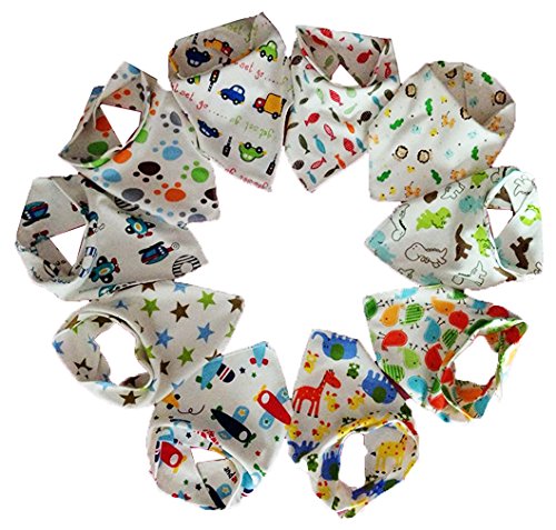 JT-Amigo 10er Set Baby Bandana Lätzchen Halstuch, Baumwolle, verschiedene Motive