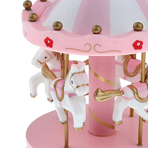 Holz Merry-go-round Karussell Aufzuwickeln Spieluhr Kinder Geschenk-pink - 7