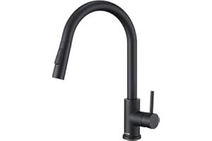 DETBOM Robinet de Cuisine Noir Douchette avec 2 Types de Jets, Mitigeur de Cuisine Pivotant à 360°, Mitigeur Évier Cuisine en Acier Inoxydable (Noir)