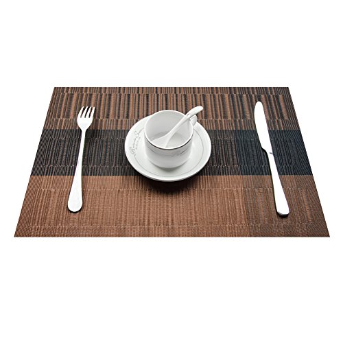 Top Finel umweltfreundlich Bambus PVC Platzmatten-Set Tischsets Platzdeckchen Tischmatte dekorativ Unterlage 30×45 cm 8er Set Braun und Schwarz - 3