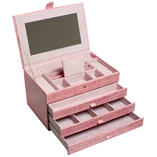 Preisvergleich Produktbild BRUBAKER Extravaganter Schmuckkoffer in exklusiver Kroko-Lederoptik Altrosé