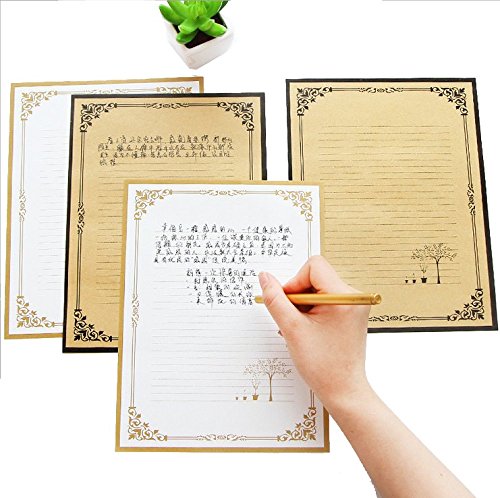 24 Vintage Retro Design Briefpapier Papier Buchstaben Briefpapier, Sets, Braun - 3