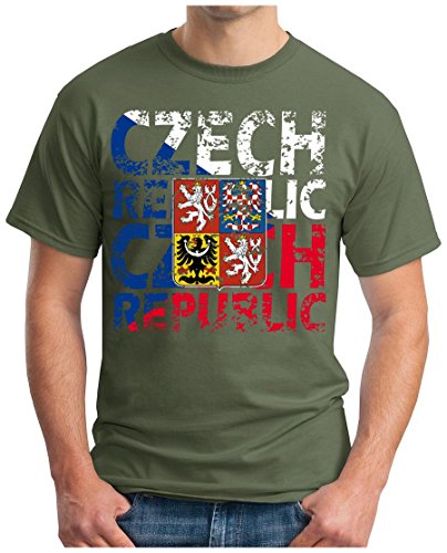 OM3® – Czech-Republic – T-Shirt Tschechien Ceská Republika Fussball World Cup Soccer Fanshirt Sport Trikot, 3XL, Oliv