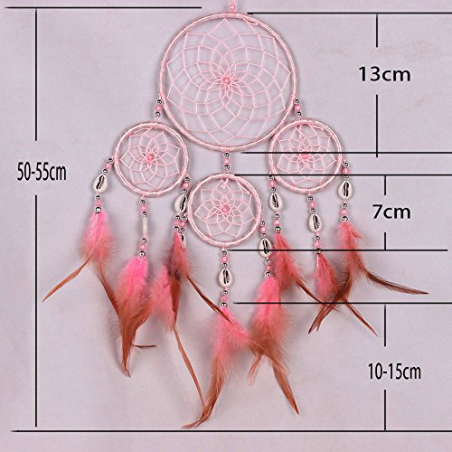 Demiawaking Schön Handwerk Dream Catcher Traumfänger mit Federn fuer Haus Schlafzimmer, Garten, Fenster, Wand ,Auto usw. Hängende Dekoration,und als Geschenk (Pink) - 7