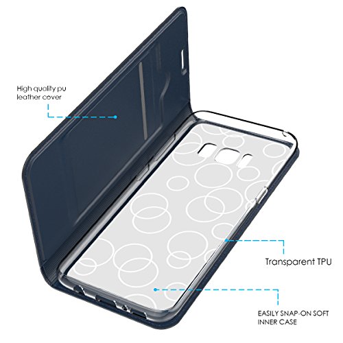 Moonmini Samsung Galaxy S8 Lederklapp hülle Case Bookstyle Klapphülle Wallet Tasche Flip Tasche mit Kartenfach und Ständer Anti-Rutsch Stoßfest handyhüllen für Samsung Galaxy S8 2017 (Blau) - 3
