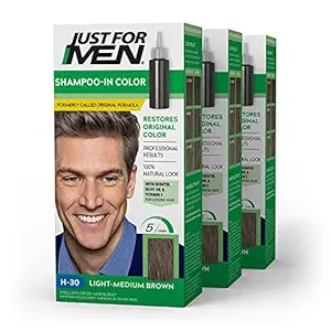 Just for Men Shampoo-In Hair Color Light-Medium Brown H-30 1 Application (Pack of 3) - Packaging May Vary