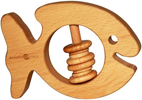 Fish teether 100% naturally dried beech wood + organic flax oil to calm toothache. Made in EU teethers for babies, kids, children
