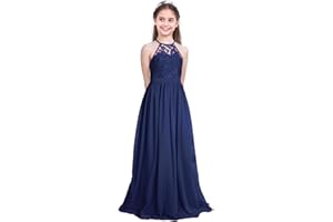 Freebily Enfant Long Robe De Soirée Cocktail Fille Dentelle Fleur Robe Costume De Cérémonie Mariage Princesse sans Manche Taille Haute