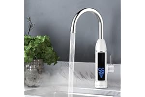 SHZICMY Elektrischer Wasserhahn 3000W Wassererhitzer 360° Drehung 0,04-0,6 MPA Einstellbare Temperatur 59-122°F LED Temperaturanzeige Wasserdicht IPX4 für Küche und Bad23*11,5 * 38,5cm