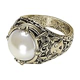 Eleganter Gothic-Fingerring NET TOYS Piraten-Ring mit unechter Perle  Gold-Weiß  Glänzendes Unisex-Accessoire Zauberring  Ideal für Mottoparty & Fasching