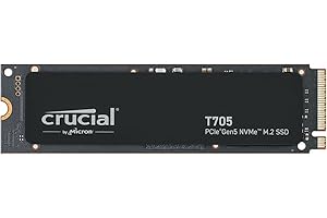 Crucial T705 SSD 1TB PCIe 5.0 x4 Gen5 NVMe M.2, Velocità fino a 13600 MB/s Lettura, 10200 MB/s in Scrittura, Per PC desktop, TLC NAND, Hard Disk Interno - CT1000T705SSD3