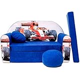 WELOX c2 KindersofaBettfunktion3in1-Kindersessel,Ausziehbett,blauFormel1, Eierschalenfarbe