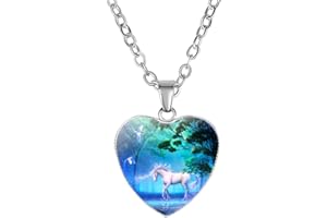 Caimeytie Collier fille pendentif coeur licorne et cheval