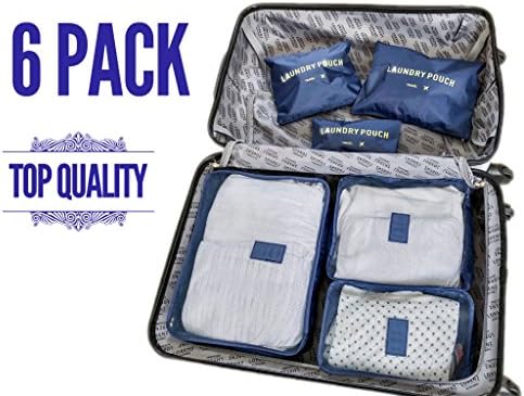 NEW 2018 Navy Blue Travel Organiser Travel Essentials Bag 6pcs Packing Cubes for Travel Polyester Storage luggage Travel Storage Bags Clothes Suitcase (Navy Blue)