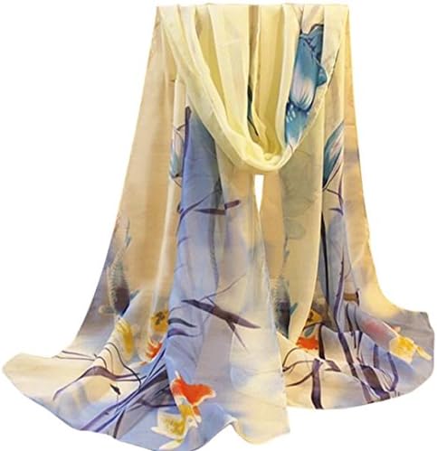 NXDWJ Flowers&amp;Stems Thin Long Soft Wrap Lady Shawl Chiffon Scarf Scarves Wrap Collar Unisex Basic Shawls Women Scarves Plaid Scarves Wraps (Blue)
