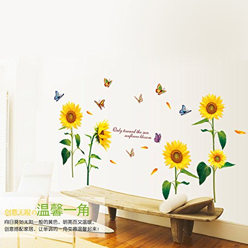 HomeLover Wandaufkleber, aus PVC, abnehmbar, dekorativ, Motiv: Chrysanthemen in Violett, Gelb / Grün, 125 cm L X 105 cm W - 5