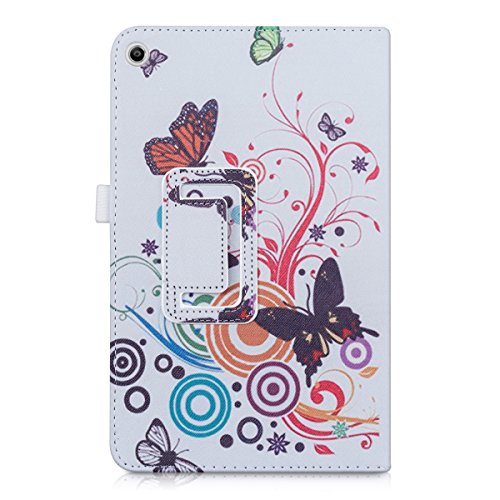 kwmobile Hülle für Huawei MediaPad T1 8.0 / Honor T1 – Tabletcover Slim Case Tablet Schutzhülle – Smart Cover Tabletcase Schmetterlinge Hippie Design Mehrfarbig Pink Weiß - 3