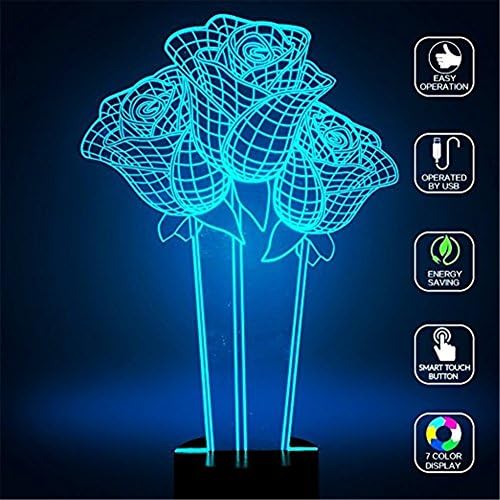 Rose 3D Night Light,Optical Illusion Lamp for Nursery Decor Living Room,7 Colors Changing Flowers Sign Night Lamp for Lovers Birthday Valentine's Day