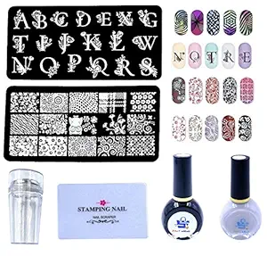 24x7 eMall Nail Art Set Kit With, 2 Rectangular Plates, 1 Silicon Stamper And Scrapper Complete Set For Beginners.