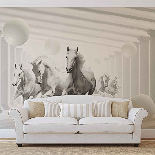 Pferde Weiß Kugeln – Forwall – Fototapete – Tapete – Fotomural – Mural Wandbild – (3087WM) – XL – 208cm x 146cm – VLIES (EasyInstall) – 2 Pieces - 3