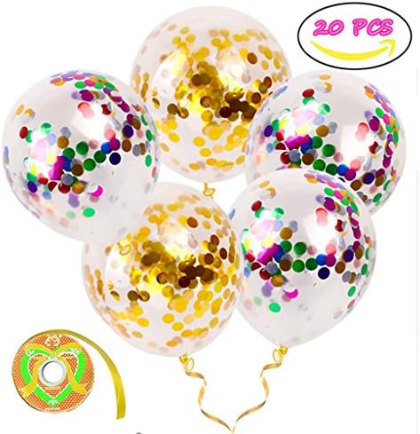 Confetti Balloons, HOOHII 20Pcs Gold Confetti Balloons 12 Inches Party Balloons with Ribbon Confetti Dots for Party Suppliers Wedding Balloons Christmas Decorations