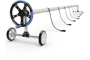 SOARS Enrollador de piscina móvil 1,3-5,5 m, sistema de enrollado para lona solar, lona de piscina y cubierta, dispositivo enrollable resistente a la intemperie, incluye 8 cintas de fijación