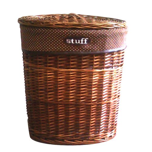 Hochwertiger Wäschekorb-Landhausstyle-Wäschesammler-Weidenkorb rund -Farbe:Hellbraun mit Deckel und Stoffinlay-Größe: Größe: 53*41*61 cm (XL) -AWD DESIGN-Modell:Stuff-AWD02241000 - 2