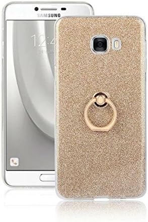 WKAE Samsung Galaxy C7 Case, shimmering powder Premium Bling Style Ring Holder TPU Stand Back Case for Samsung Galaxy C7 ( Color : Gold )