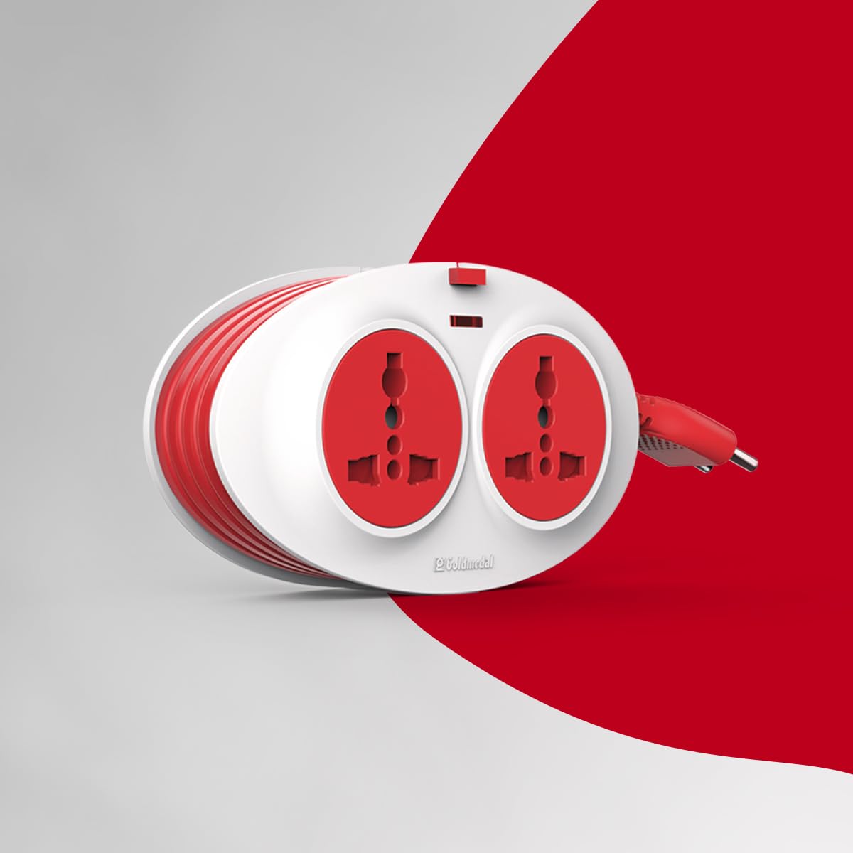 Goldmedal Gio 2-Pin Extension Cords (White and Red) – Pack of 1, with Indicator & International Sockets, Heavy-Duty 2.5-Meter Cable for Home and Office